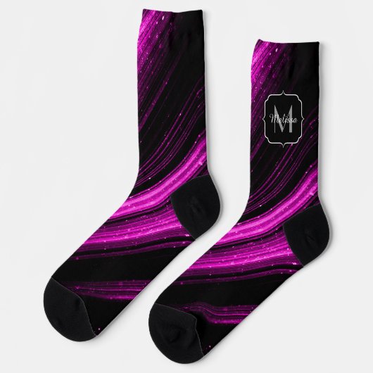 Sparkly metallic hot roze magenta chevron Monogram Sokken (Links)