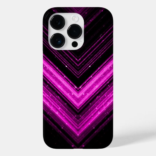 Sparkly metallic hot roze magenta zwarte chevron Case-Mate iPhone case (Achterkant)