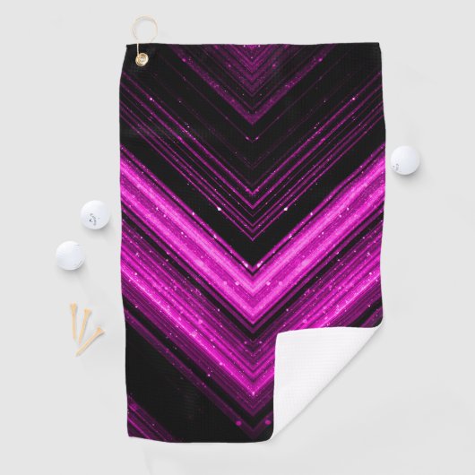 Sparkly metallic hot roze magenta zwarte chevron golfhanddoek (Insitu)