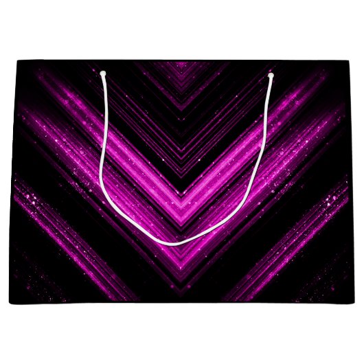 Sparkly metallic hot roze magenta zwarte chevron groot cadeauzakje (Voorkant)