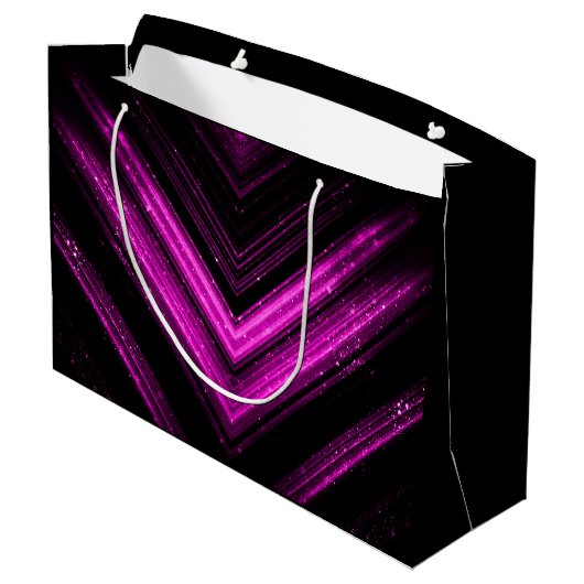 Sparkly metallic hot roze magenta zwarte chevron groot cadeauzakje (Achterkant Gekanteld)