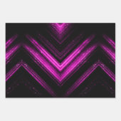 Sparkly metallic hot roze magenta zwarte chevron inpakpapier vel (Voorkant 3)