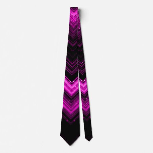 Sparkly metallic hot roze magenta zwarte chevron stropdas (Voorkant)