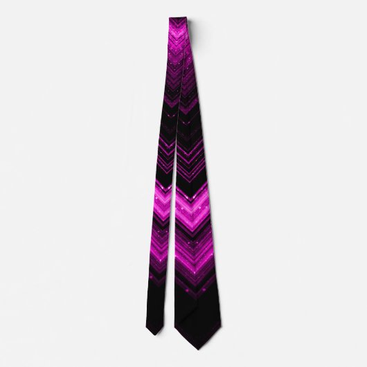 Sparkly metallic hot roze magenta zwarte chevron stropdas (Achterkant)