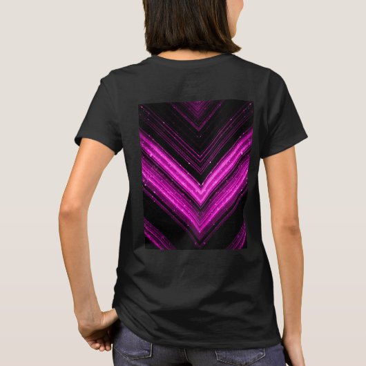 Sparkly metallic hot roze magenta zwarte chevron t-shirt (Achterkant)