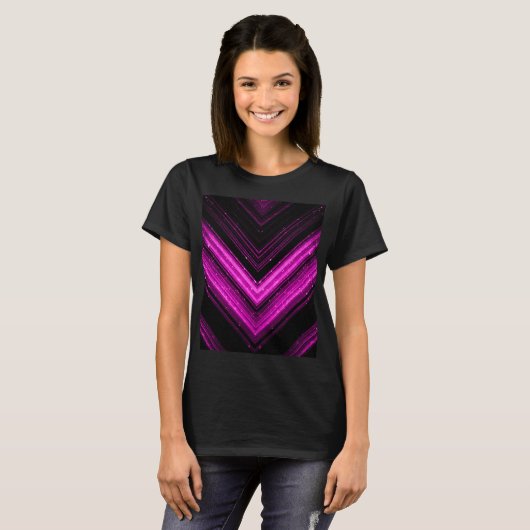 Sparkly metallic hot roze magenta zwarte chevron t-shirt (Voorkant volledig)