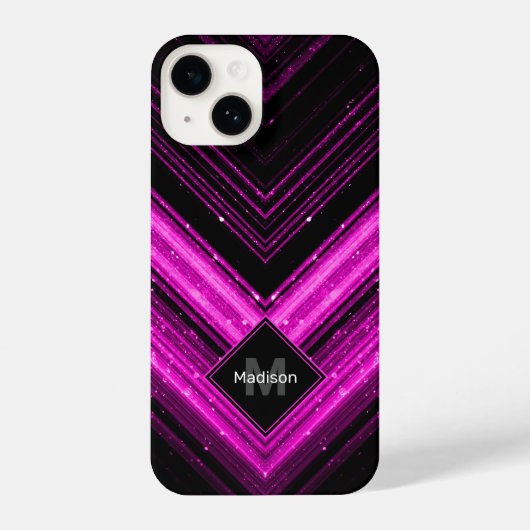 Sparkly metallic hot roze zwarte chevron Monogram iPhone Hoesje (Achterkant)