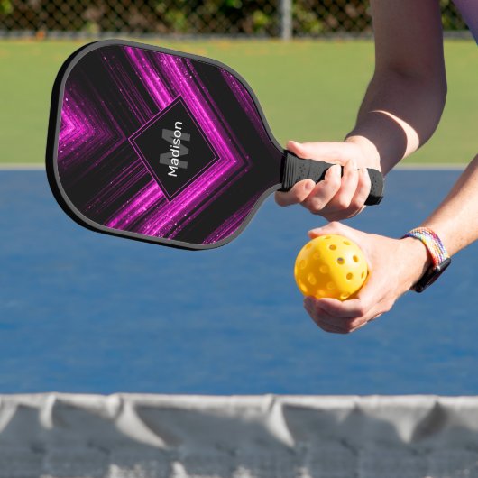 Sparkly metallic hot roze zwarte chevron Monogram Pickleball Paddle (Insitu)
