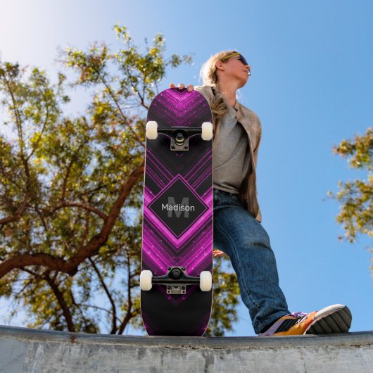 Sparkly metallic hot roze zwarte chevron Monogram Skateboard (Buiten 1)