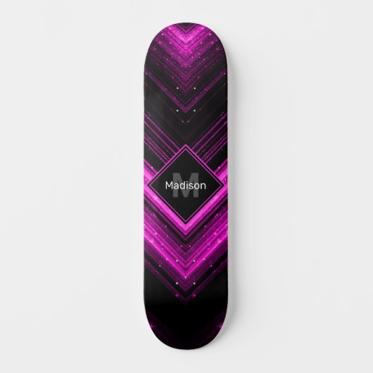 Sparkly metallic hot roze zwarte chevron Monogram Skateboard (Voorkant)
