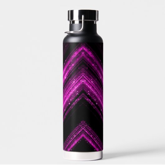 Sparkly metallic hot roze zwarte chevron Monogram Waterfles (Rechts)