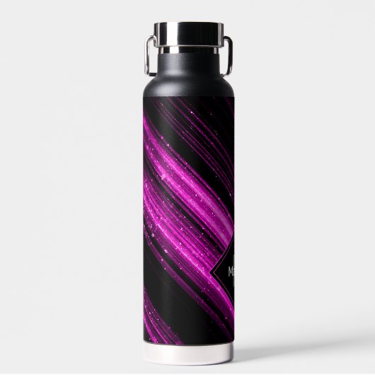 Sparkly metallic hot roze zwarte chevron Monogram Waterfles (Voorkant)
