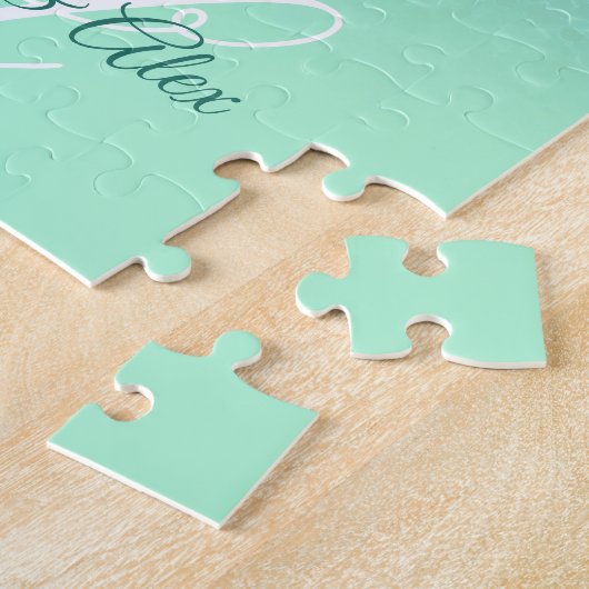 Sparkly Mint Blue Glitter Turquoise Ombre Monogram Legpuzzel (Zijkant)