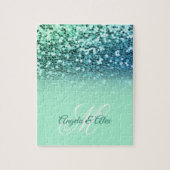 Sparkly Mint Blue Glitter Turquoise Ombre Monogram Legpuzzel (Verticaal)