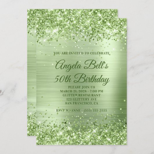 Sparkly Mint Green Glitter en Folie 50th Birthday Kaart (Voorkant / Achterkant)