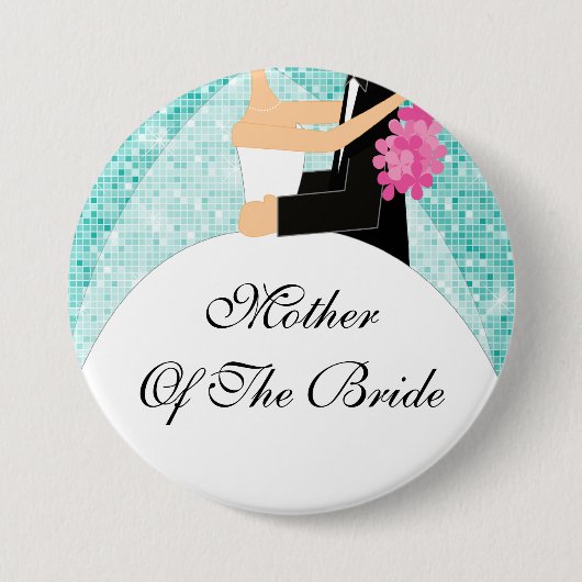 Sparkly Moeder van de Bride Button / Pin Turquoise (Voorkant)