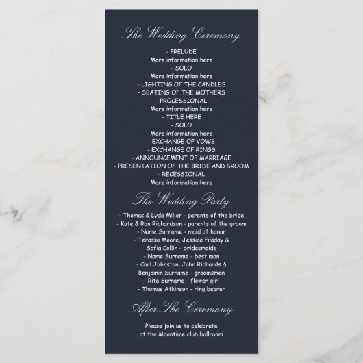 Sparkly nachtlampjes romantische bruiloft programm programma (Achterkant)