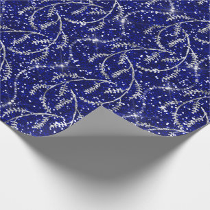 Sparkly Navy Laurel Floral Silver Diamonds Cadeaupapier