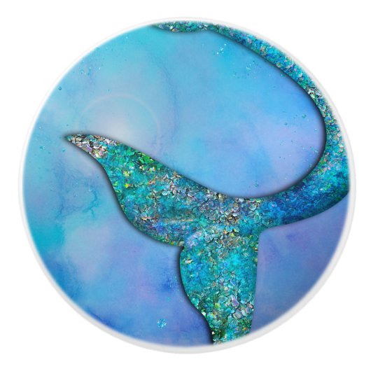 Sparkly Ocean Mermaid Fin Tail Enchanted Keramische Knop (Voorkant)