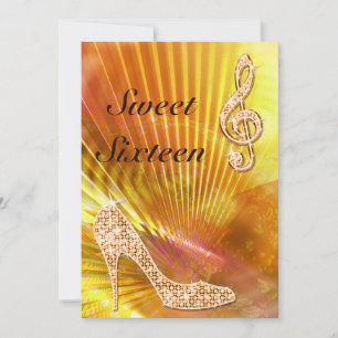 Sparkly Oranje muzieknotitie & Stiletto 16e verjaa Kaart