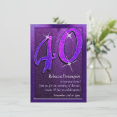 Sparkly Paars 40th Birthday Party Invitation Kaart (Staand voorkant)