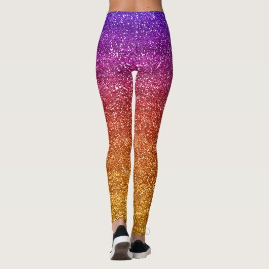 Sparkly Paars en Oranje gradiënt Glitter Leggings (Achterkant)