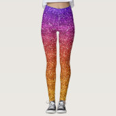 Sparkly Paars en Oranje gradiënt Glitter Leggings (Voorkant)