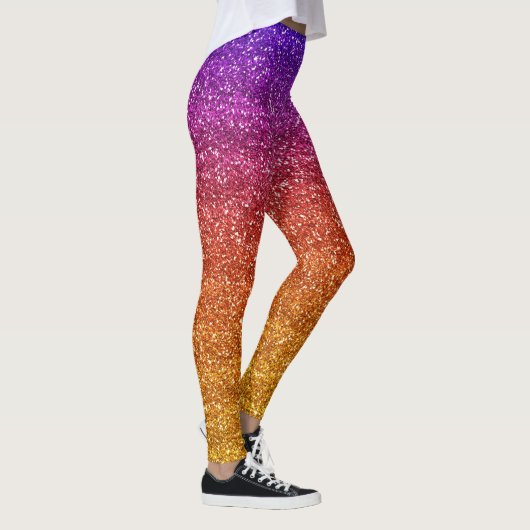 Sparkly Paars en Oranje gradiënt Glitter Leggings (Rechts)