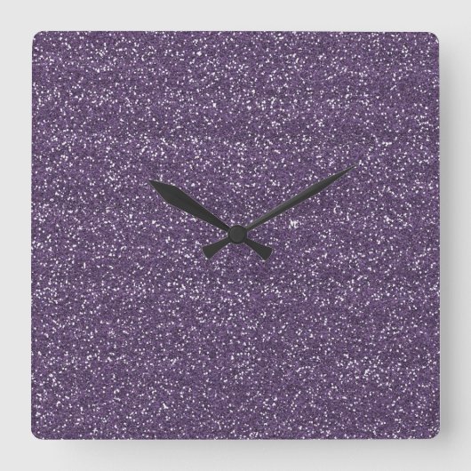 Sparkly Paars en Silver Glitter Vierkante Klok (Voorkant)