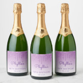 Sparkly Paars Glitter Drip 70th Birthday Party Sparkling Wijnetiket (Flessen)
