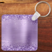 Sparkly Paars Glitter Girly Folie Monogramed Sleutelhanger (Achterkant)
