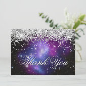 Sparkly Paars Glitter Paars Celestial Photo Bedankkaart (Staand voorkant)