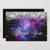 Sparkly Paars Glitter Paars Celestial Photo Bedankkaart (Voorkant / Achterkant)