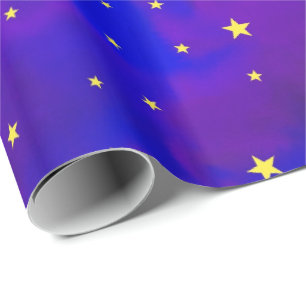 Sparkly Paars Night Sky en Golden Yellow Stars Cadeaupapier