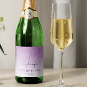 Sparkly Paarse Glitter Drip 21ste Verjaardagsfeest Sparkling Wijnetiket