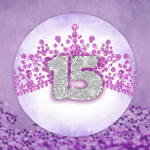 Sparkly Paarse & Roze Tiara Quinceanera Sticker