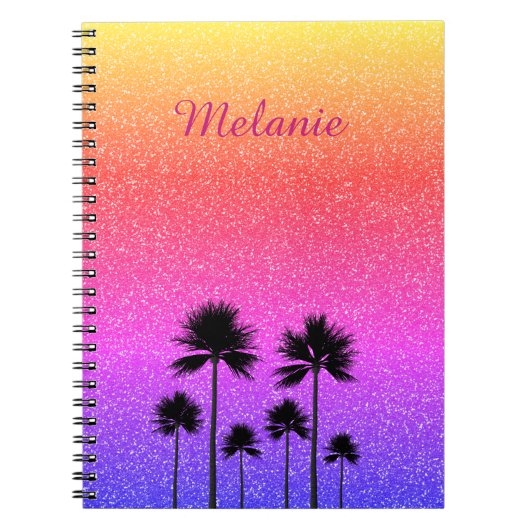 Sparkly Palm Trees Gradient Sunset Personalised Notitieboek (Voorkant)