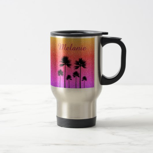 Sparkly Palm Trees Gradient Sunset Personalised Reisbeker (Rechts)