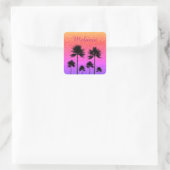 Sparkly Palm Trees Gradient Sunset Personalised Vierkante Sticker (Tas)