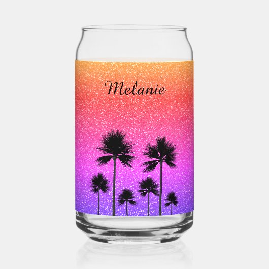 Sparkly Palm Trees Personalized Blikvorm Glas (Voorkant)