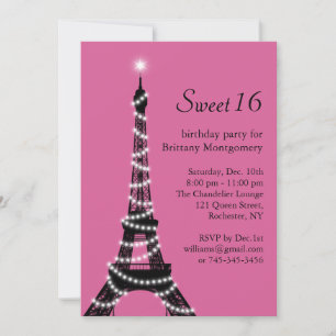Sparkly Parisian Sweet Sixteen Uitnodiging