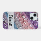 Sparkly Pastel Paarse, Blauwe, Roze & Zilveren Gli iPhone 15 Hoesje (Achterkant horizontaal)