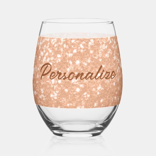 Sparkly peach faux sparkles Aangepaste tekst Wijnglas Zonder Voet (Voorkant)