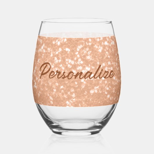 Sparkly peach faux sparkles Aangepaste tekst Wijnglas Zonder Voet (Achterkant)
