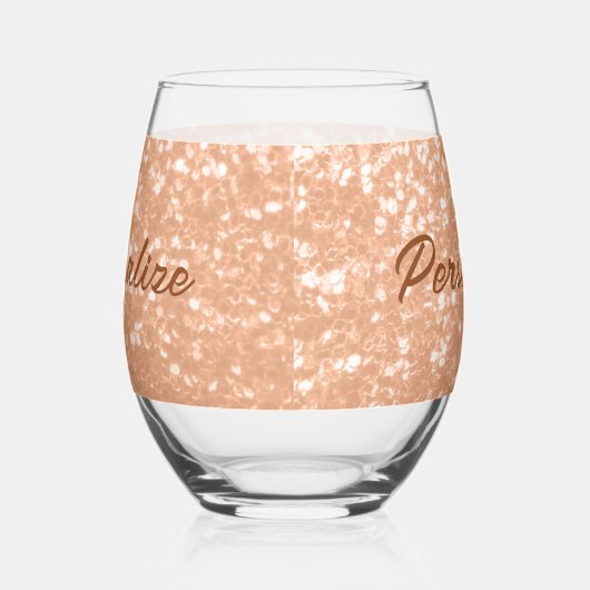 Sparkly peach faux sparkles Aangepaste tekst Wijnglas Zonder Voet (Rechts)