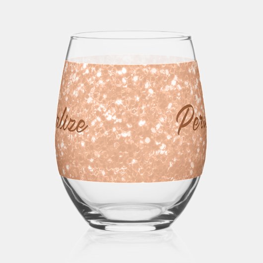 Sparkly peach faux sparkles Aangepaste tekst Wijnglas Zonder Voet (Links)