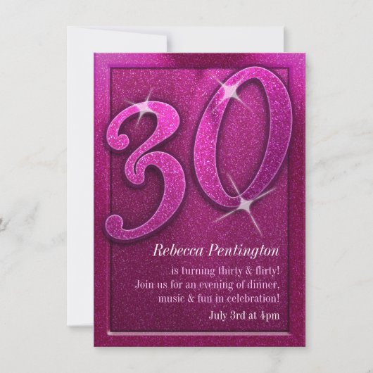 Sparkly Pink 30 et Flirty Invitations d'anniversai (Devant)