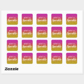 Sparkly Pink and Yellow Glitter Born to Sparkle Vierkante Sticker (Vel)