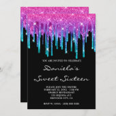 Sparkly Pink Blauwgroen gradiënt Drip Black Sweet Kaart (Voorkant / Achterkant)