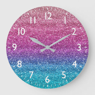 Sparkly Pink en Blue Gradient Glitter Grote Klok